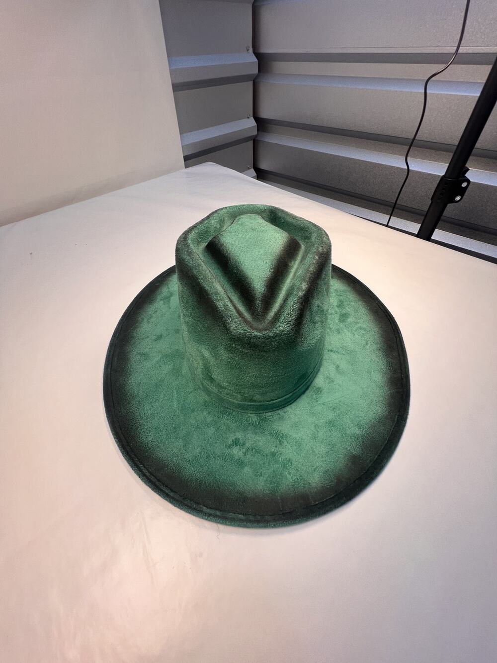 Green Burnt Ombre Faux Suede Wide Brim Rancher Hat Size M